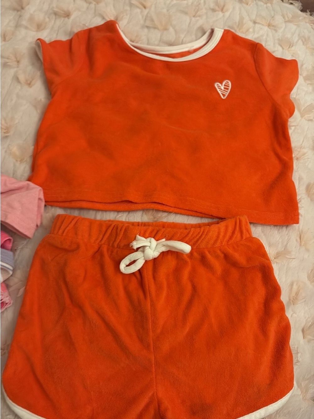 girls orange velour shirt set sz 5/6